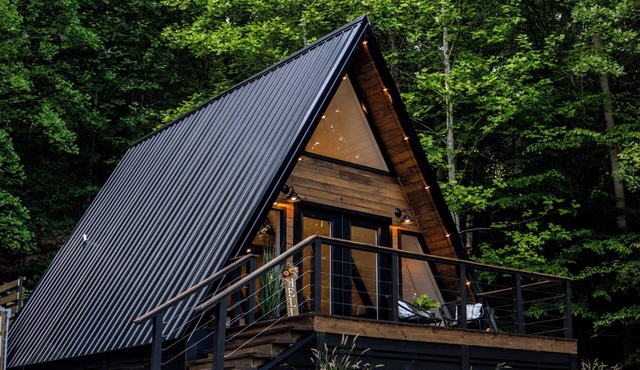 Intimate A-frame with hot tub and outdoor shower tucked in the woods