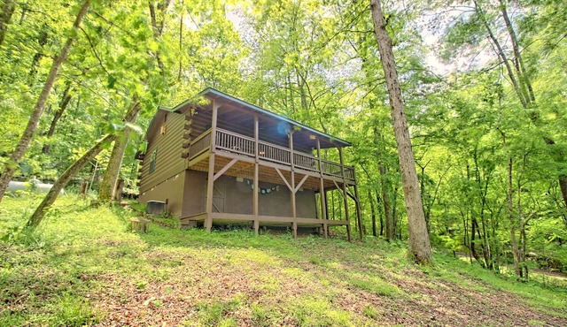 Inviting creek-side cabin with welcoming front porch, grill & W/D