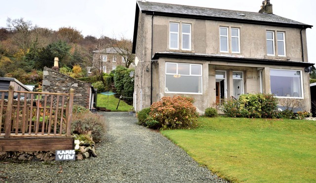 Kames View, shore front location, ground floor, wood burning fire, sleeps 4