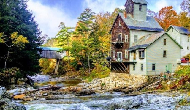 Kingsley Grist Mill, Covered Bridge and Waterfall.