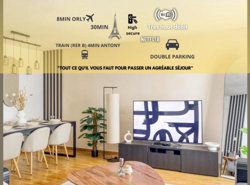 L'îlot Zen- Idéal pour famille-Groupe-Pro-Double Parking-highwifi-Aeroport Orly 8min-Paris30min