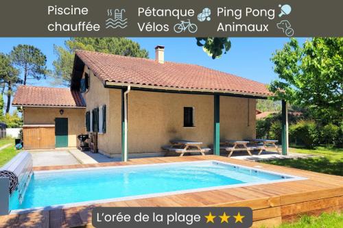 L'OREE DE LA PLAGE, 15 pers, Charmante Maison rénovée classée 3 étoiles - Piscine chauffée - Terrain de pétanque - Ping pong à Vieux-Boucau