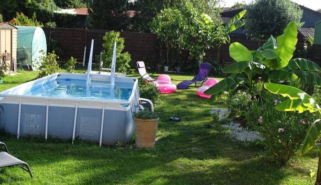 La Datcha in a 900m2 garden planted with banana trees, agapanthus and oleanders