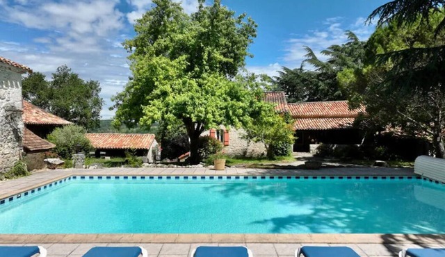 Large house with swimming pool and green park