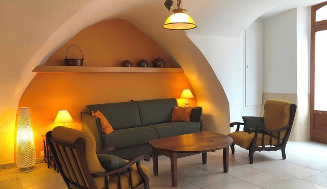 "la maison de Marie" 17th century village house stone arches courtyard + terrace