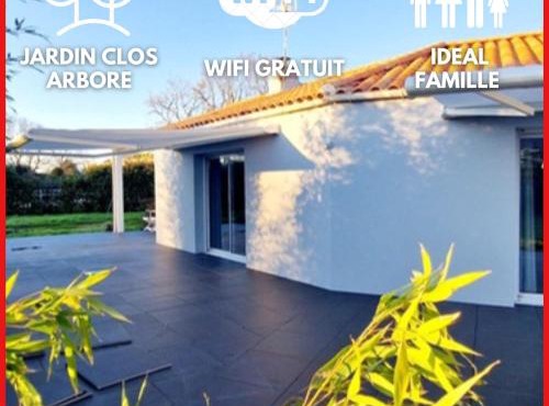 "LA MAISON DU RENCLOS" Maison familiale, au calme quartier nature proche centre ville, 8 personnes, grand jardin clos avec piscine couverte