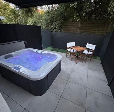 La terrasse abritée et son spa