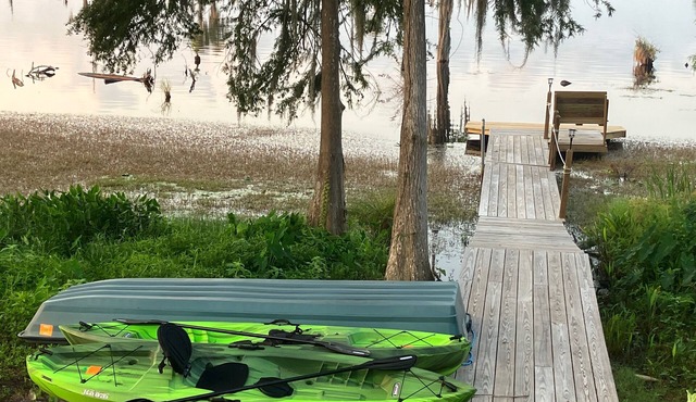 Lake Front Cottage with Kayaks, Dock, & EV Charger - Pet Friendly/Sleeps 4