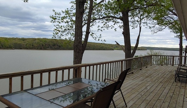 Lake front house with dock and deep water all year long.