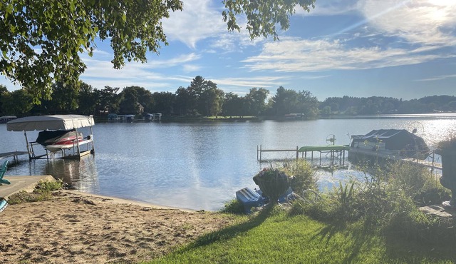 Lake front tranquility with sandy beach and waters in the bay of Lake Wisconsin