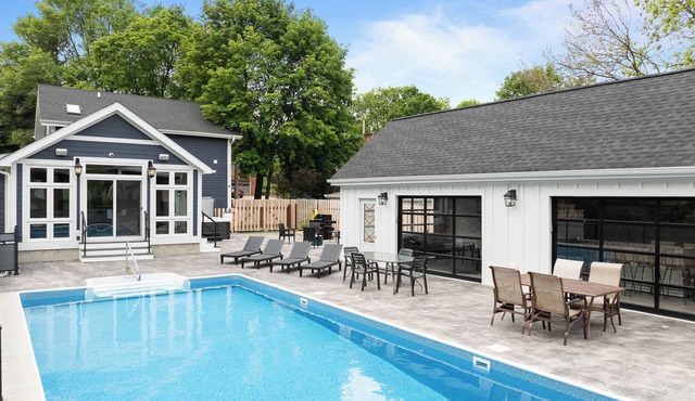 Lake Geneva Pool Retreat with Saltwater Pool Hot Tub and Garage Bar