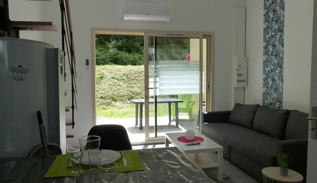 Lake on foot! Bright studio+mezzanine, TV, WIFI, terrace, parking, near village