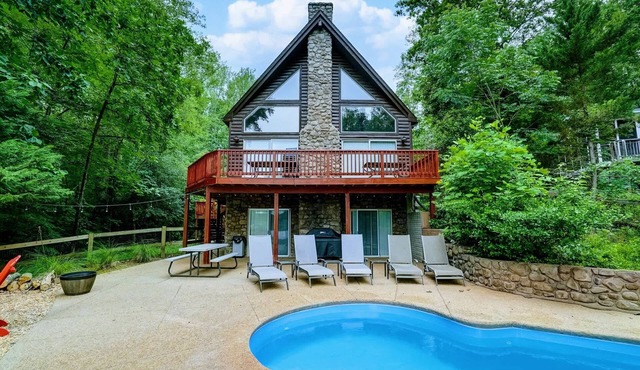 Lakefront A-Frame | Private Pool, Beach & Dock!