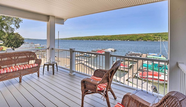 Lakefront Apt w/ Dock: Steps to Dine & Swim!