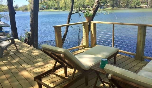 Lakefront cottage with Year round Hot Tub private beach and dock