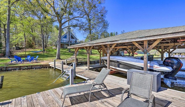 Lakefront Eatonton Home Boat Dock and Fire Pit