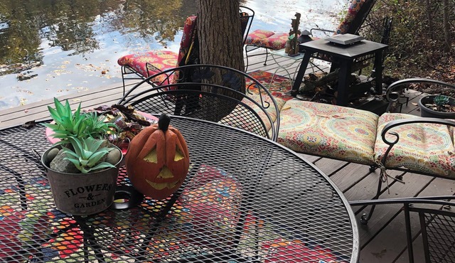 Lakefront home in a Tree Fort like setting perched above the Spectacular Lake!