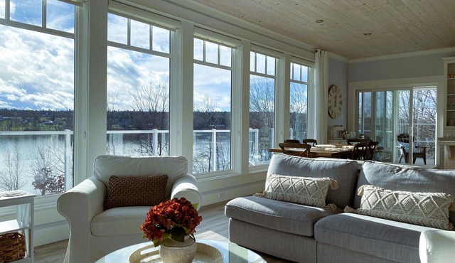 Lakefront Home on Washademoak Lake with Dock and 255 ft of Water Frontage.