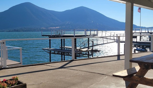 Lakefront home with patio, private boat dock and fishing pier