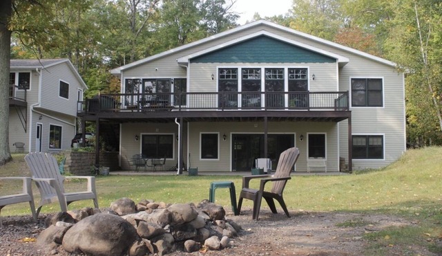 Lakefront House on Long Lake, Beautiful View with Private Docks on Flat Lot.