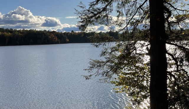 Lakefront house with large deck and private dock