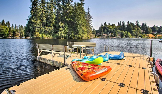 Lakefront Olympia Home w/ Private Dock + Views!