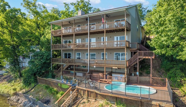 Lakefront Ozarks Home: Tiki Bar, Pool, Deck, Views