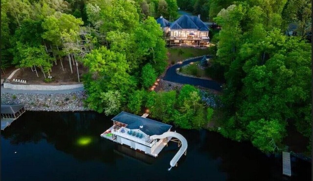 Lakefront Water Slide Sauna Pool Hot Tub Dock