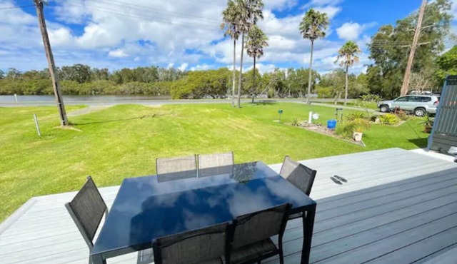 Lakeside House Tuncurry with deck overlooking the lake