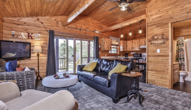Lakeside wilderness resort cabin with dock, fire pit, on-site store, bait shop!