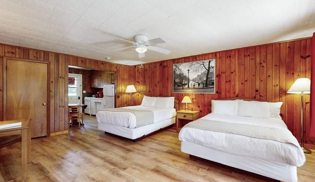 Lakeview pet friendly studio with pool, fire pit, canoes & paddle boats, & WiFi