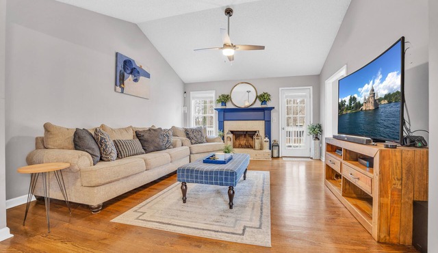 Large 5 bedroom home with fenced yard and custom fire pit