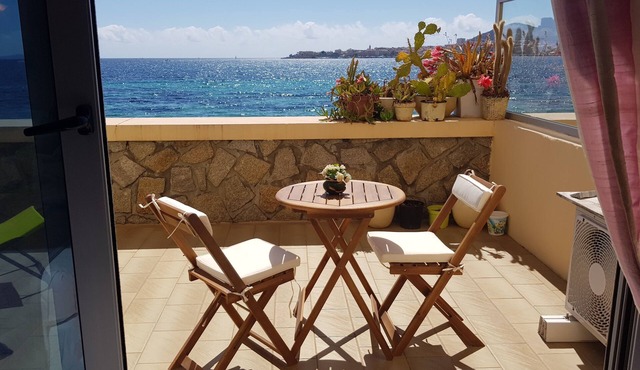 Large bright studio with terrace on the beach with sea and city view