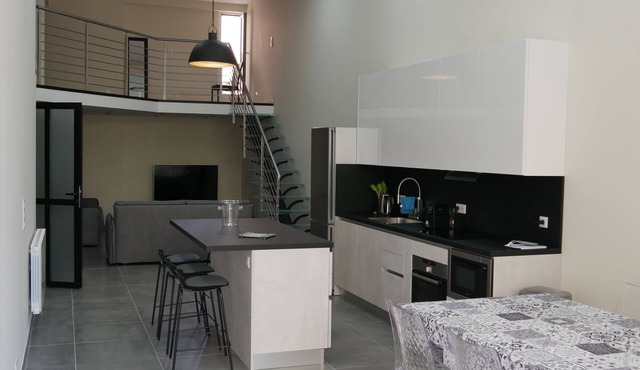 Large chic and modern loft, industrial decor