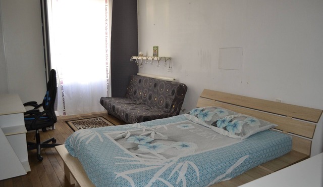 Large guest room with bed and sofa bed