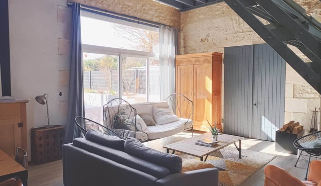 Large indus loft in old wine storehouse, 15 mn from Futuroscope, swimming pool