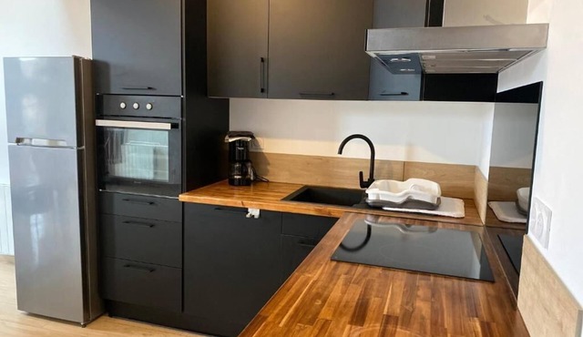 Large new apartment with garage in village