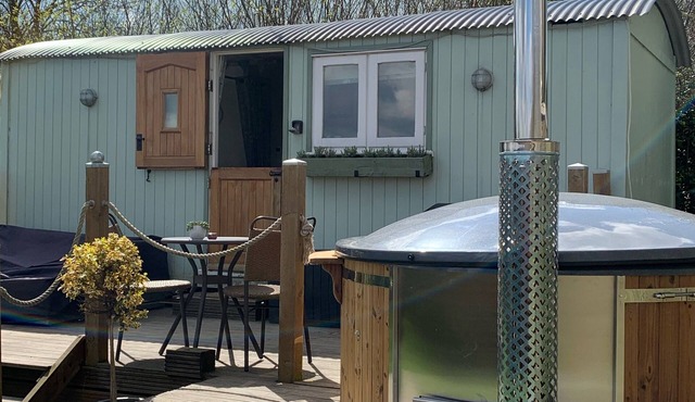 Large New Forest Shepherds Hut and Scandinavian Hot Tub with hydro massager