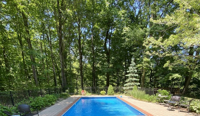 Large pool, hot tub, 5 BR, fire pit, playground; 8 min to Three Oaks & Beach