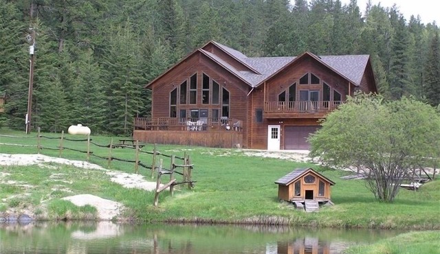 Large private lot. Beautiful cabin with a stream and trout pond!