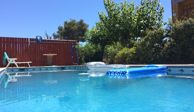 Large private pool, entire new build cool airy flat, gardens, parking, WiFi