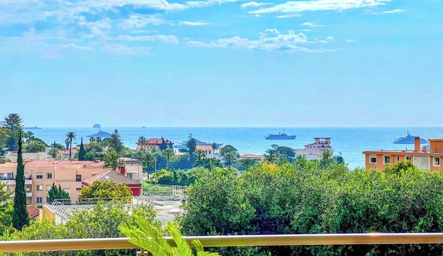 Large terrace with sea view - parking, air conditioning, direct beach access.