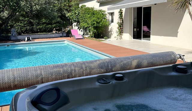 Large villa with pool between sea and scrubland