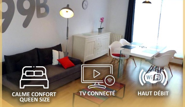 le 99B Modern apartment queen size bed connected TV