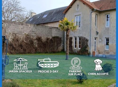 Le Palmier spacieux, lumineux, bien équipée, 9 p, beau jardin clos terrasse, parking privatif 7 kms Bayeux proche plages du débarquement