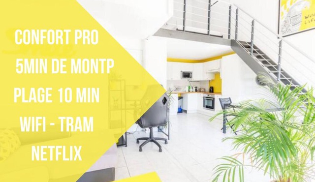 LE SMILE DUPLEX - LATTES, IDEAL PRO WIFI NETFLIX Proche PLAGE TRAM