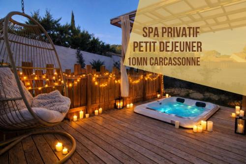 Les Gîtes de Laure - L'Eden Romantique, B&B, Spa privatif et Petit Déjeuner, Couloir de nage, 10mn Carcassonne