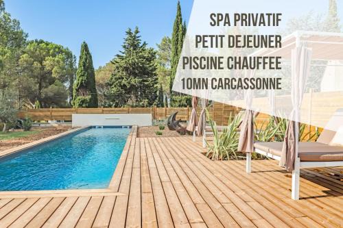 Les Gîtes de Laure - L'Eden Romantique, B&B, Spa privatif et Petit Déjeuner, Couloir de nage, 10mn Carcassonne