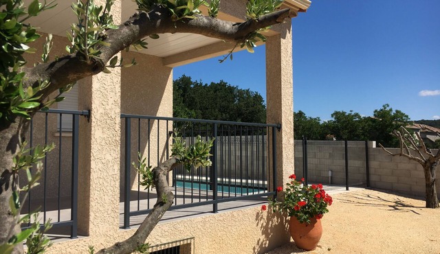 Les Mûriers Ardèche private fenced pool air-conditioned quiet space countryside