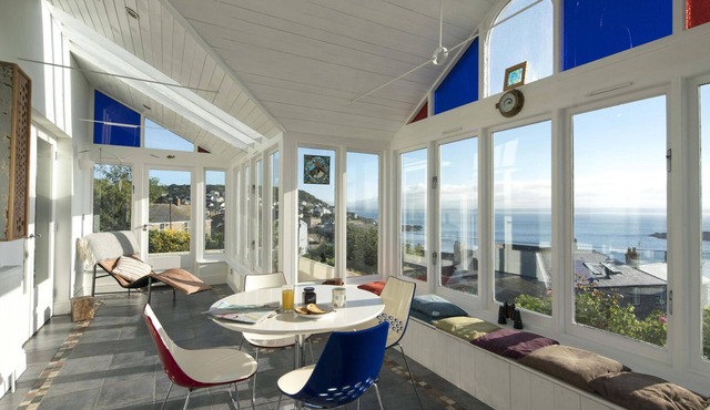 Light filled home with spectacular panoramic sea views of Mounts Bay and parking